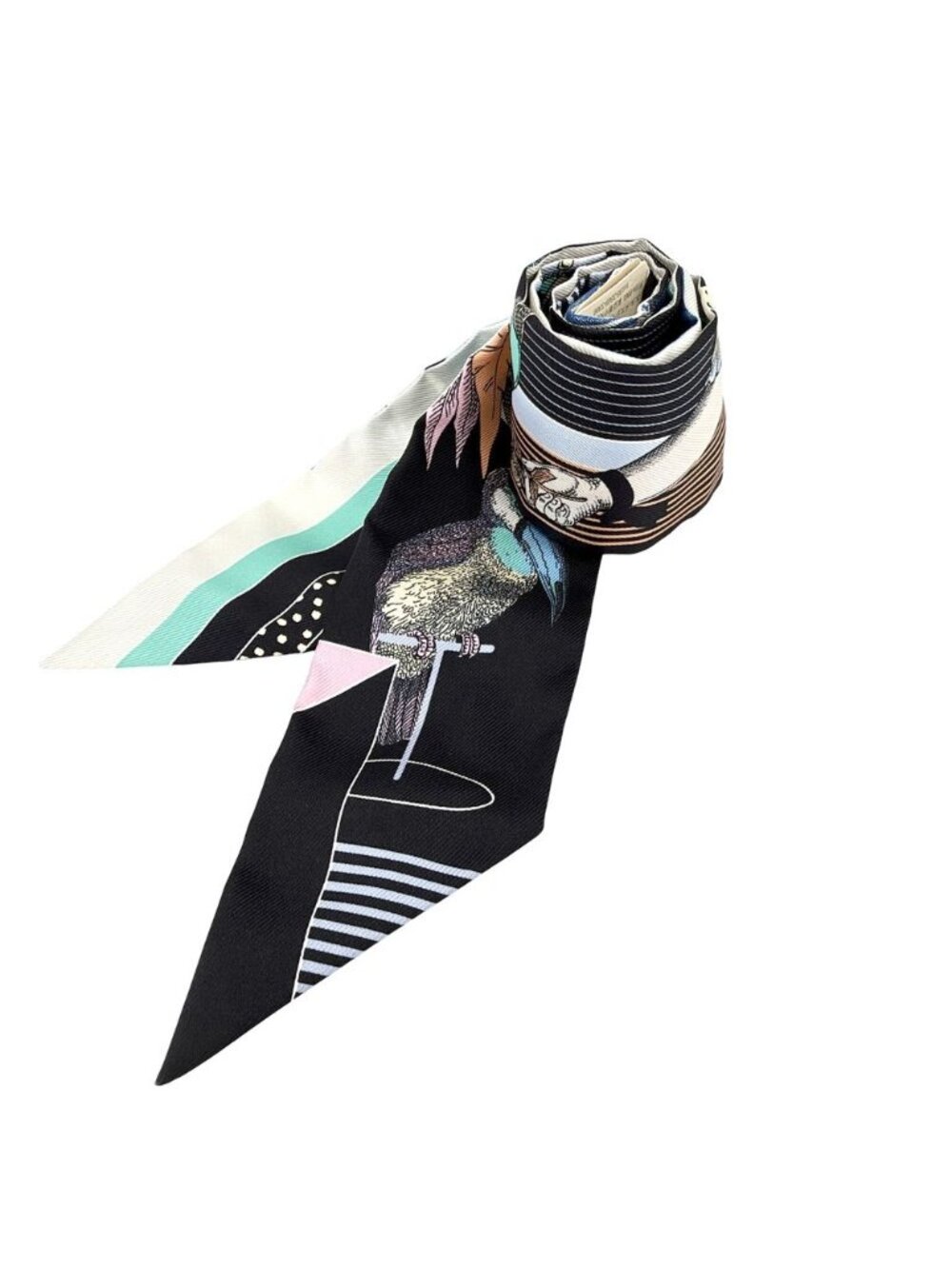 Hermes Scarf Twilly Grand Theater Nouve Silk Black Multicolor